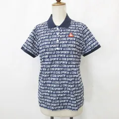 ルコックスポルティフ le coq sportif ゴルフ スポーツウエア ポロシャツ 半袖 総柄 ロゴ柄 吸汗速乾 紺 白 ネイビー ホワイト LL