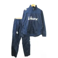 アスレタ ATHLETA セットアップ 上下 ウインドブレーカー ジャージ ジャケット パンツ ロング プリント ロゴ サッカー M 紺 ネイビー /AO3 ■GY35
