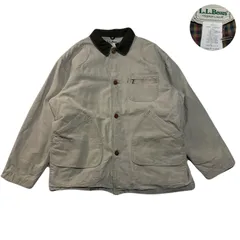 LLBean エルエルビーン HuntingJacket ハンティングジャケット DuckFabric ダック生地 80s USA製 CheckPatternLiner ライナーチェック柄 CorduroyCollar 襟コーデュロイ アイボリー L