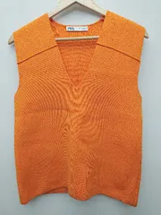 ◇ ⊂ ZARA ザラ Vネック ノースリーブ ニット　ベスト サイズEUR S USA S MEX 26 オレンジ系 レディース P  【1408200035591】