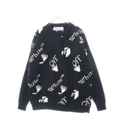 OFF-WHITE (オフホワイト) 20AW Drowning Crewneck ロゴプリントクルーネックニットセーター 長袖 ブラック OMHE064F20KNI001