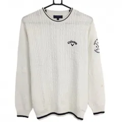 キャロウェイ セーター 白×ネイビー 前身頃ケーブル編み ニット ウール混  メンズ M ゴルフウェア Callaway