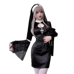 [シダーエイト] 修道女 胸あき セクシー コスチューム ハロウィン 衣装 仮装 シスター コスプレ 2点セット (L)