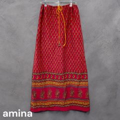 Amina アミナ　チチカカ　titicaca 民族　ロング　スカート　ペイズリー　落ち着いたレッドピンク　フリーサイズ