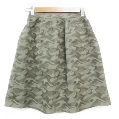 B&Y ユナイテッドアローズ BEAUTY&YOUTH ビューティー&ユース フレアスカート ギャザースカート ひざ丈 迷彩柄 カモフラ柄 F カーキ /FF48