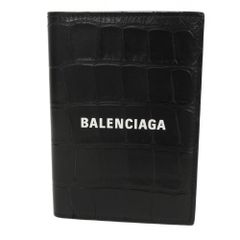 BALENCIAGA バレンシアガ キャッシュ バーティカル ウォレット クロコ エンボス 型押し カーフ ホワイト 二つ折り カードケース 名刺入れ パスケース 札入れ 新ロゴ ブラック 二つ折り財布 655683 1ROP3 1000