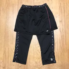 DiSNEY SPORT / YONEX / 日本製 ディズニー ヨネックス レディースM 2点セット スカート×スパッツ 七分丈パンツ 黒 星 ミッキープリント テニス スポーツウェア