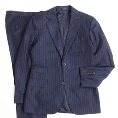 美品●HERMES エルメス ウール100％ ストライプ柄 本切羽 シングルスーツ/上下セットアップ ネイビー 46 8R イタリア製 正規品 メンズのサムネイル