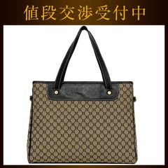セリーヌ ハンドバッグ ベージュ ブラウン マカダム 美品 キャンバス レザー