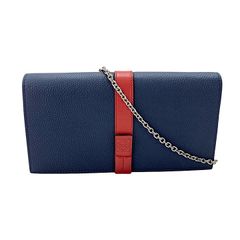 ロエベ チェーンウォレット レディース ショルダーバッグ 財布 バイカラー 肩掛け 斜め掛け アナグラム LOEWE  レザー   ブルー 青 レッド 赤 シルバー金具 美品【中古品】