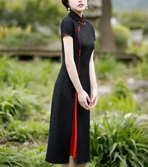 アオザイ チャイナドレス 半袖 チャイナ服 ワンピース チャイナワンピース チャイナドレス 黒ワンピース マキシ Aラインワンピース 半袖ドレス エレガント 上品 レース 中華風 大きいサイズ お呼ばれ 4XL パーティー VPuW357