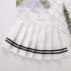 ☆ ホワイト（ブラックライン） ☆ 140cm ☆ パンツインスカート プリーツスカート プリーツスカート ミニ キッズ スカート 子供服 インナーパンツ付き パンツインスカート ミニスカート 子ども ジュニア 女の子 小学生 女子 シンプル おしゃれ