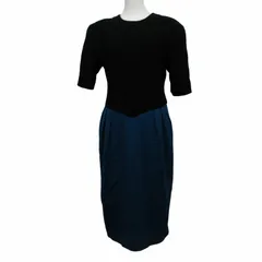 ジュンアシダ jun ashida 美品 ニット ワンピース バイカラー ウール ロング ひざ丈 11 約M-L 黒×青 ブラック×ブルー IBO48 0310のサムネイル