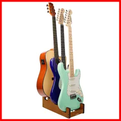 ギタースタンド 3本掛け 木製フロアギターラック フロントディスプレイ 省スペース 自宅 STRICH スタジオ ステージ用 マルチギタースタンド マホガニー色 L-2E1AM (エレキ2本+アコースティック1本用)