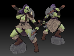 Twin Goddess | Mayarra, Orc barbarian 32mm | オークバーバリアン 3Dプリントミニチュア TRPG