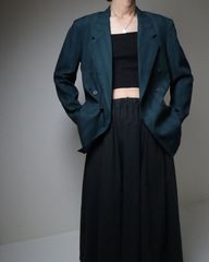 USA made shadow stripe double breasted tailored jacket blue green USA製 シャドーストライプ ダブル ブレステッド テーラードジャケット 青緑 光沢 90s