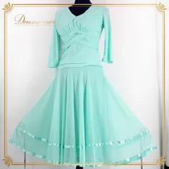 社交ダンス 衣装 セットアップ まとめ売り レッスンウェア パーティー ICHIOKU イチオク ブルー系 ライトブルー 水色 レース Vネック 伸縮性 スカート ゴムウエスト トップス サイズ 女性用 クラブ ダンス フィット