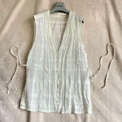 レリアン　コットンリネンベスト　ジレ　白　leilian ノースリーブブラウス