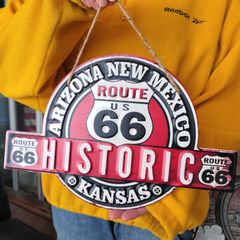 アメリカンエンボスサイン◆route66/ルート66 bk×rd◆ブリキ看板　ガレージ　アメリカン雑貨