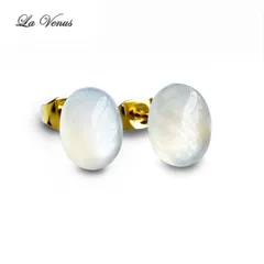 タンザニア産 天然 ホワイトムーンストーン 8×6mm オーバル カボション ピアス 316 サージカルステンレス 両耳用 ペア 金属アレルギー対策