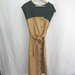 ◇ ⊃ And search ウエストベルト付き ロング丈 ワンピース サイズM ライトブラウン ネイビー レディース E  【1411280019122】