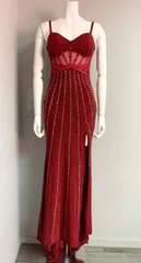 1285 キャバクラ　ロングドレス　キャミ　スリット　ビジュー　シースルー　イベント　キラキラ　ラメ　誕生日　バースデー　プリンセス　キャバドレス　XS