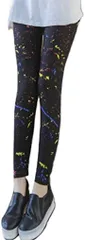 MT's SHOP レギンス レディース パンツ 柄物 9分丈 美脚 伸縮 ストレッチ素材 スキニー フリーサイズ FA228 黒 絵具( 黒 (絵具),  フリーサイズ)