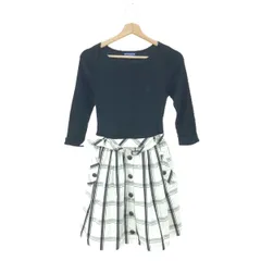 BURBERRY BLUE LABEL バーバリーブルーレーベル リブニットコンビワンピース サイズ:38 チェック/ロゴ    ブラック/ホワイト レディース / 240002231465