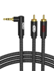 【即日発送】2RCA (オス)ステレオミニプラグ変換ケーブル to (オス) RCAステレオオーディオケーブル mm スマートフォン、MP3、タブレット、スピーカー、ホームシネマ、HDTV 3.5 90度 に対応 EMK - 変換ケーブル 3.5mm ブラック