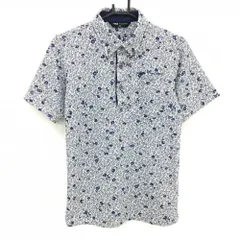 【超美品】ティゴラ 半袖ポロシャツ 白×黒×ネイビー 小花柄 ボタンダウン 胸ポケット付 メンズ M ゴルフウェア TIGORA