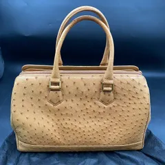 H253 美品 オーストリッチ 高級革 ハンドバッグ レザー 本ダチョウ革 フルポイント ベージュブラウン 本革 ビジネスバッグ