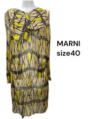 ◇ MARNI マルニ ワンピース 膝丈 長袖シルク100％ シアー 総柄 ベージュ 黒 S5T005