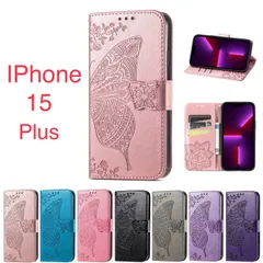 【新着商品】iphone15plus ケース 手帳型 / かわいい おしゃれ お花  15プラス  蝶々 デザイン iphone カード 収納 ストラップ 付き iphone 耐衝撃 アィフォン １５Plusスマホ