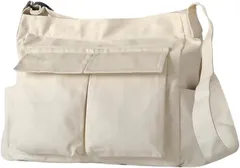 LENLOC（レンロック） ショルダー トートバッグ キャンバスバッグ ファスナー付き 大容量 肩掛け 斜めがけ 帆布バッグ たすき掛け 軽量 大きめ おしゃれ(キナリ,  15 x 49 x 33 cm)