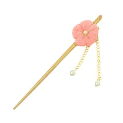 髪飾り 成人式 つまみ細工 振袖 前撮り 袴 花 かんざし 一本差し ピンク 桜色 サーモンピンク ちりめん パール 下がり おしゃ No.10-2842
