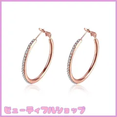 【特価】Rockyu ジュエリー ブランド 人気 フープピアス レディース 18k ピンクゴールド カジュアル ラインストーン ファッション アクセサリー