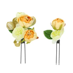 髪飾り 成人式 振袖 前撮り 袴 花 2点セット 黄色 オレンジ 橙色 白 ゴールド 組紐 かんざし おしゃれ 小さい かわいい 粋 ヘ No.9-4904