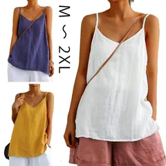 キャミソール レディース トップス 綿麻 キャミ Vネック 重ね着 レイヤード インナー タンクトップ ノースリーブ 大人 ゆったり ゆとり コットン 春夏 送料無料 ホワイト イエロー ブルー dsec923