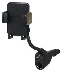 【人気商品】ペルシード(Pellucid) 車内用品 スマホホルダー 手帳型ケース対応 2USB付 フレキシブルホルダー シガーソケット取付タイプ BK PH-1800