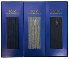 未使用  箱入り ギフトセット ポロ ラルフ ローレン 紳士 靴下 メンズ 25-26ｃｍ　3足セット POLO RALPH LAUREN 綿混 ワンポイント刺繍 無地リブ クルー丈 メンズ ビジネスソックス