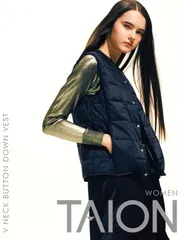 TAION タイオン インナーダウン レディース 大きいサイズ ブランド おしゃれ かわいい Vネックボタン インナーダウンベスト WOMEN INNER DOWN 軽量 TAION-W001