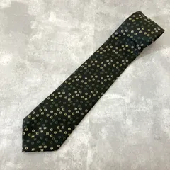 【美品】アクアスキュータム ネクタイ 小紋柄 総柄 濃緑系 シルク100% 剣先9cm 高級ブランド ビジネス