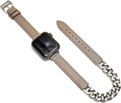 Royce&Roland Apple watch チェーン ＆ レザー ベルト おしゃれ アップルウォッチ バンド ステンレス 本革/シルバー レディース ギフト プレゼント 40mm 41mm グレイ(グレー,  40mm 41mm 42mm)