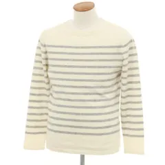 【中古】ルトロワ Letroyes ハイゲージカシミヤ ボーダー ボートネック ニット アイボリーxグレー【サイズL】【メンズ】のサムネイル