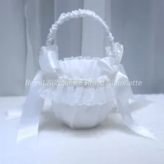 かご ウェディング 花かご ホワイト 白 レース リボン 子供 結婚式 フラワーガール リングボーイ 花びら入れ 指輪用 リングピロー 手提げ 丸型 布製 リボン飾り イベント パーティー 小物