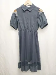 ◇ ⊂ abc une face チェック　チュールドッキング 半袖 膝下 ワンピース サイズM ネイビー レディース P  【1410230001309】