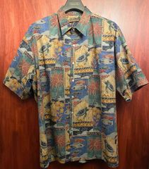 MADE IN HAWAII製 TORI RICHARD 総柄 アロハ柄 半袖コットンシャツ マルチカラー Lサイズ
