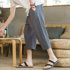 種類109：XL/F：サニーブルー メンズ ファッション 服 男性用 オシャレ シンプル 大人 かっこいい 大きいサイズ ストリート 紳士服 夏 無地 リネン パンツ 薄手 冷感 カジュアル ゆったり コットンリネン