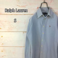 Ralph Lauren ラルフローレン 長袖ボタンダウンシャツ カスタムフィット オックスフォード ワンポイントロゴ ポニー刺繍 ライトブルー系 無地 メンズ Sサイズ