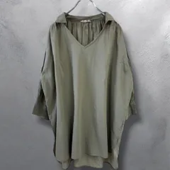studio CLIP リネン混 チュニックブラウス ナチュラル系 ゆったり Mサイズ グレーカーキ系  スタディオクリップ　ナチュリラ